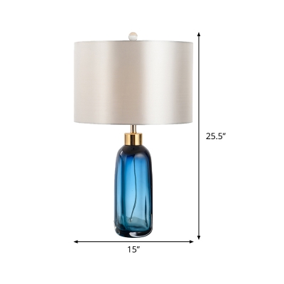 Cylindrical Nightstand Lamp Contemporary Fabric 1 Bulb Reading Book Light in Blue
