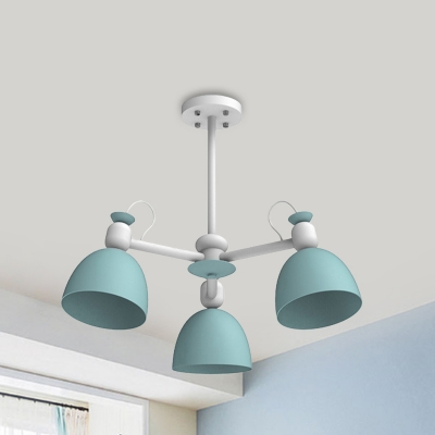 Dome Chandelier Pendant Light Modern Nordic Metal 3-Light Blue/Green Ceiling Hang Fixture with Adjustable Node
