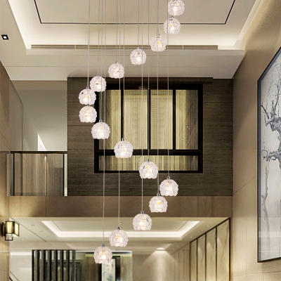 Dome Multi Light Pendant Modernism Clear Glass 16 Lights Living Room LED Ceiling Suspension Lamp in Silver