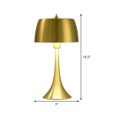 Drum Task Lighting Contemporary Metal 1 Bulb Night Table Lamp in Gold with Trumpet Base