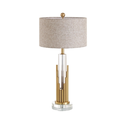Fabric Cylindrical Desk Lamp Modern 1 Head Reading Book Light in Gold with Metal Base