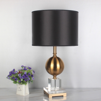 Fabric Drum Table Light Modernist 1 Bulb Black Nightstand Lamp with Gold Metal Ball