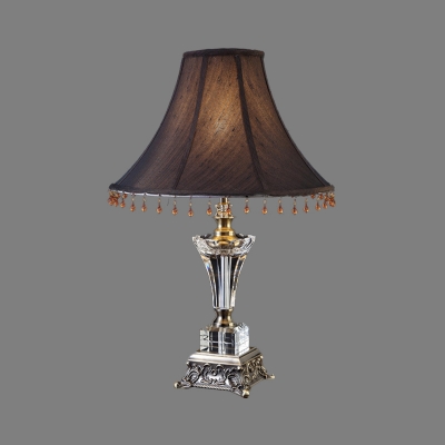 Fabric Paneled Bell Desk Light Modernism 1 Head Black Night Table Lamp for Bedside