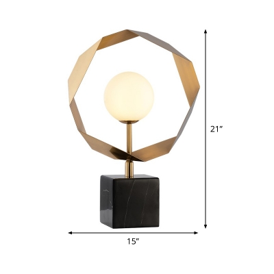 Gold Orb Desk Lamp Modern 1 Head Opal Glass Table Light with Black Square Marble Base