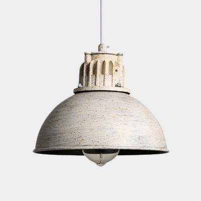 Iron Dome Hanging Light Fixture Countryside 1-Bulb Restaurant Drop Pendant Lamp in Matte White