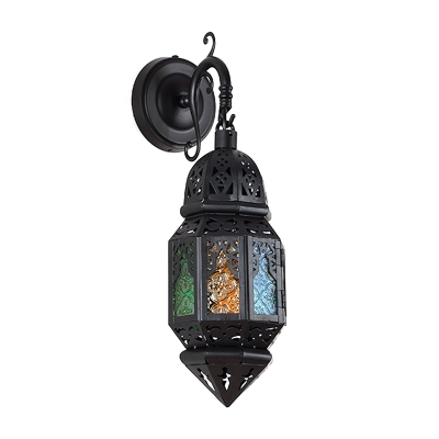 Lantern Metal Wall Lamp Sconce Art Deco 1 Head Restaurant Wall Light Fixture in Black