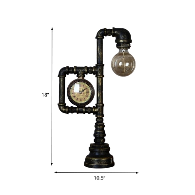 Metal Black Night Table Lamp Square Frame 1-Bulb Antiqued Desk Light with Water Gauge for Study Room