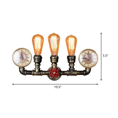 Metal Brass Sconce Lamp Pressure Gauge 3 Lights Industrial Wall Mounted Pipe Light