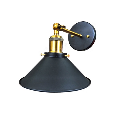 Metal Conical Sconce Lighting Farmhouse 1 Head Corner Wall Lamp Fixture in Black with/without Plug In Cord