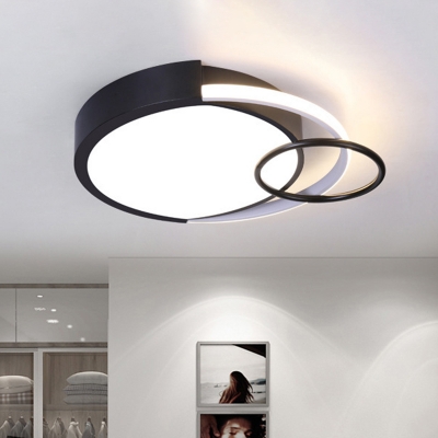 Metal Drum and Ring Flush Lamp Modernist LED Black Ceiling Flush Mount Light in Warm/White Light, 19