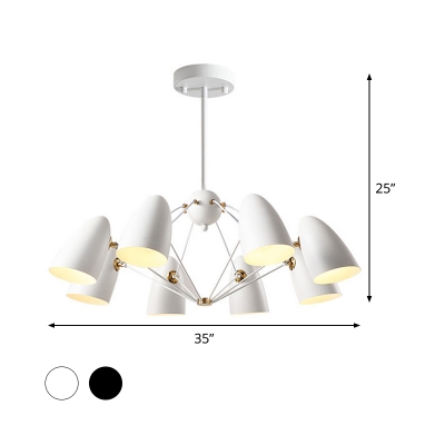 Metallic Bullet Pendant Lighting Modern Nordic Style 8 Bulbs Chandelier in White/Black for Bedroom