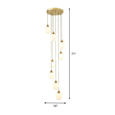 Modern 8 Bulbs Cluster Pendant Gold Tulip Suspension Lighting with White Glass Shade