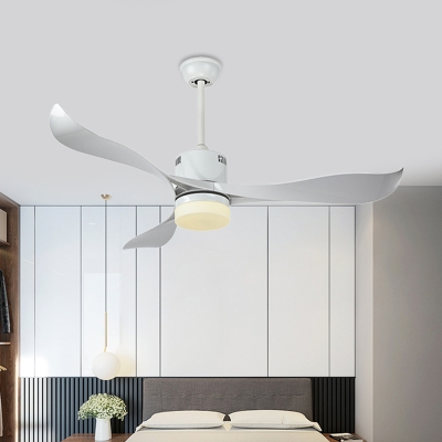 Modern Cylinder Pendant Fan Light LED Metallic Semi Flush Ceiling Lamp in White with 3 Blades, 52