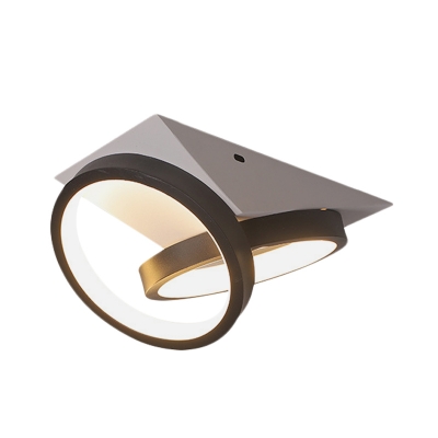 Modern LED Flushmount Black Double-Ring Ceiling Mounted Fixture with Acrylic Shade in White/Warm Light, Triangle Canopy