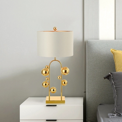 Modernist Cylinder Task Lighting Fabric 1 Head Small Desk Lamp in White for Bedside