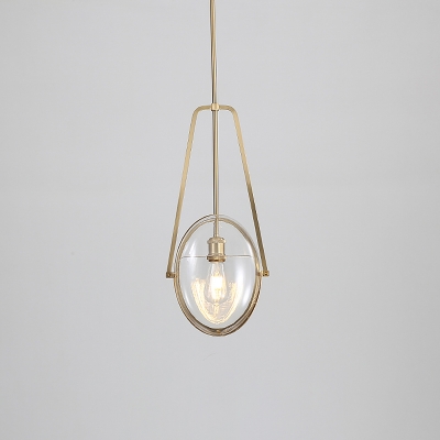 Oval Clear Glass Suspension Light Modernist 1 Bulb Brass Hanging Ceiling Lamp with Forked Halberd Frame