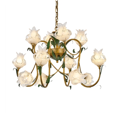 Pastoral Lily/Tulip Chandelier Light 16 Bulbs White/Yellow/Purple Glass LED Pendant Lighting Fixture for Living Room