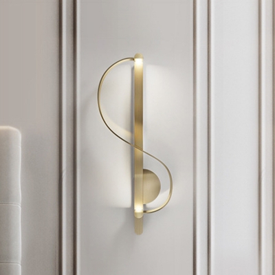 S-Shape Corner Sconce Lighting Fixture Metal LED Contemporary Wall-Mounted Lamp in Gold