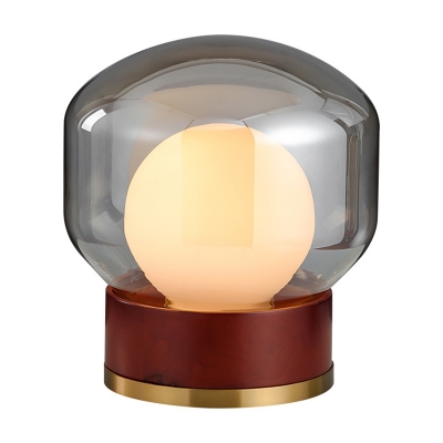 Smoke Gray Glass Jar Desk Lamp Contemporary 1 Bulb Task Lighting with Cylinder Metal Base
