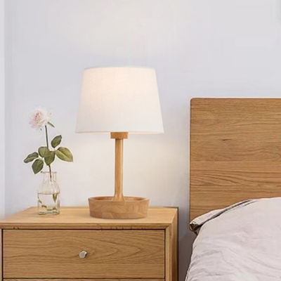 Tapered Drum Fabric Table Light Modern 1 Bulb White/Flaxen Small Desk Lamp for Living Room