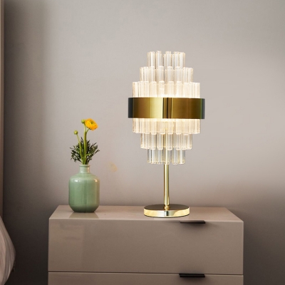 Tiered Task Lighting Modern Hand-Cut Crystal LED Nightstand Lamp in Gold for Bedroom
