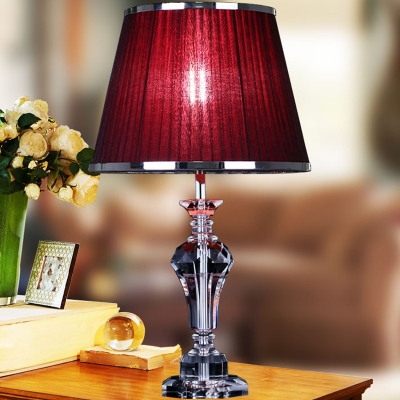 Vase Shape Desk Light Modernist Beveled Crystal 1 Bulb Red Night Table Lamp, 23