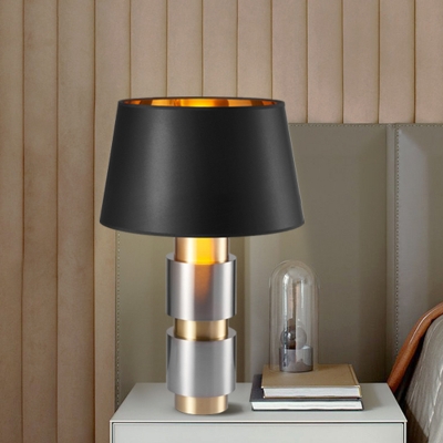 1 Bulb Bedside Table Light Modernism Black Nightstand Lamp with Cone Fabric Shade