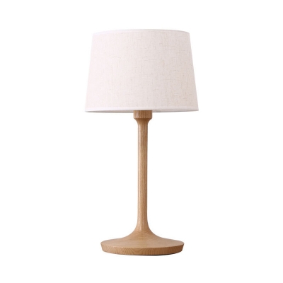 1 Bulb Shaded Desk Light Contemporary Fabric Night Table Lamp in White for Bedroom