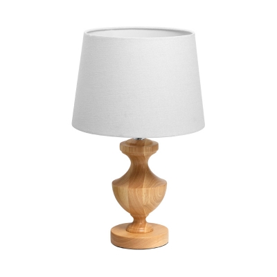 1 Bulb Tapered Drum Nightstand Lamp Modernism Fabric Reading Book Light in Wood