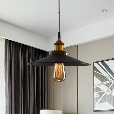 1 Bulb Wide Flare Ceiling Light Industrial Black Finish Metal Hanging Lamp Fixture with Pulley