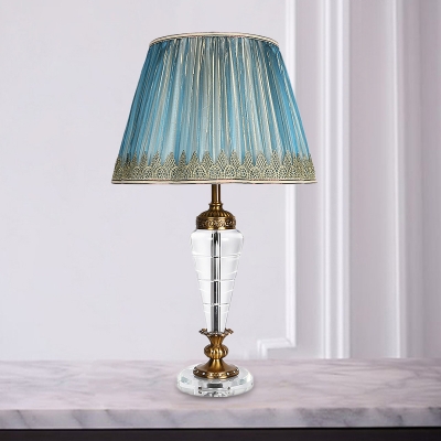 1 Head Cone Nightstand Lamp Contemporary Hand-Cut Crystal Reading Book Light in Blue