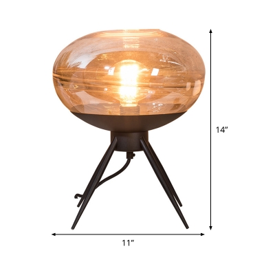 1 Head Living Room Table Light Modern Black Small Desk Lamp with Oval Cognac Glass Shade