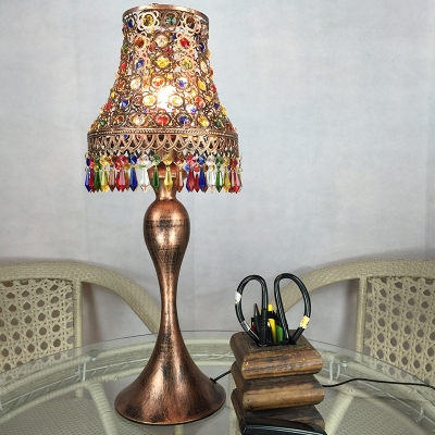 1 Head Metal Table Light Bohemian Black/Brass Trumpet Living Room Small Desk Lamp