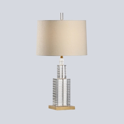 1 Head Rectangle Reading Light Modern Hand-Cut Crystal Night Table Lamp in Beige