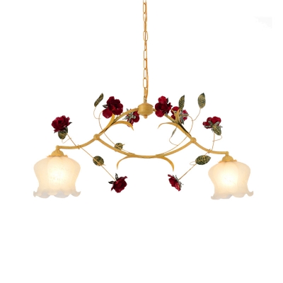 2/3 Heads Chandelier Pendant Light Antique Blossom Metal LED Suspension Lamp in Ginger for Dining Room