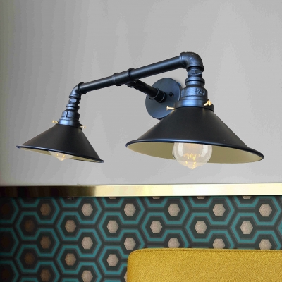 2 Lights Saucer Shade Sconce Light Fixture Antiqued Black Finish Metal Wall Mount Lamp for Living Room