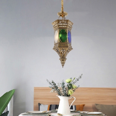 3 Bulbs Metal Chandelier Light Arabian Brass Hollow Restaurant Ceiling Hang Fixture