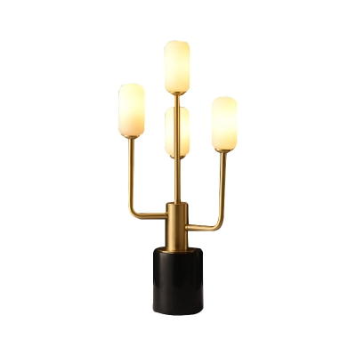 4 Heads Living Room Task Lamp Modernist Brass Desk Light with Tubular White Glass Shade