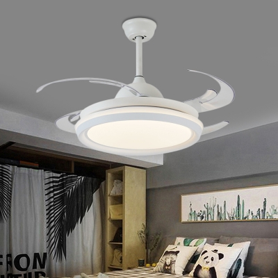 Acrylic White Hanging Fan Light Round Led Modernism 8-Blade Semi Flush Ceiling Lamp for Bedroom, 42