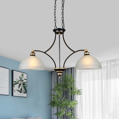 Antique Style White Suspension Light Dome Shade 2 Lights Frosted Glass Island Lamp for Restaurant
