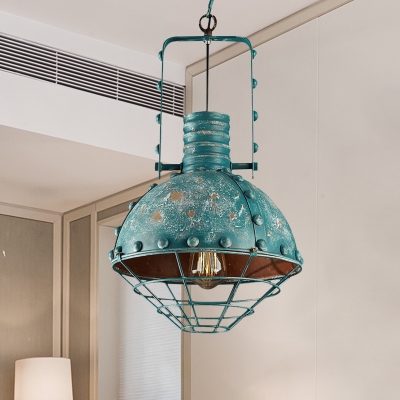 

Aqua Dome Hanging Lighting Antiqued Iron 1 Bulb Restaurant Ceiling Pendant Lamp with Cage, HL602993