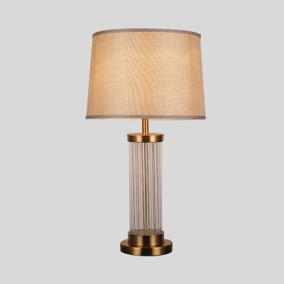 Barrel Fabric Desk Light Modernist 1 Head Gold Night Table Lamp with Crystal Base