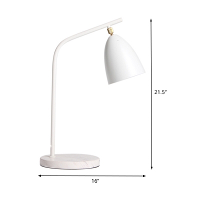 Bell Metal Task Light Contemporary 1 Bulb White Night Table Lamp with Curved Arm