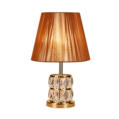 Beveled Crystal Cylindrical Table Light Modernism 1 Bulb Small Desk Lamp in Gold