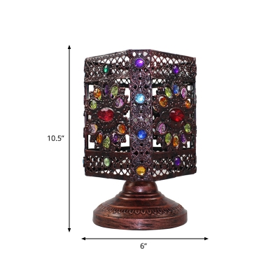 Carved Table Light Traditional Metal 1 Head Small Desk Lamp in Purple/Red/Yellow for Bedroom