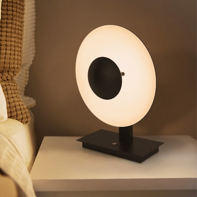 Circular Table Lamp Contemporary Metal LED Reading Book Light in Black for Study