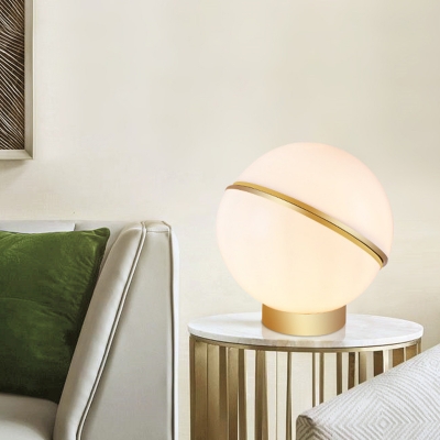 Contemporary 1 Bulb Desk Light Gold Round Night Table Lamp with White Glass Shade