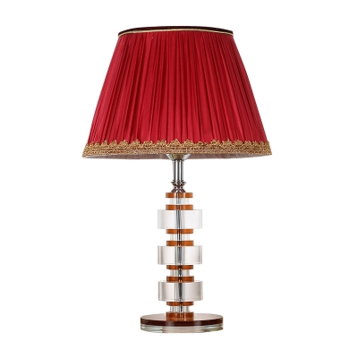 Contemporary 1 Bulb Desk Light Red Wide Flare Night Table Lamp with Fabric Shade
