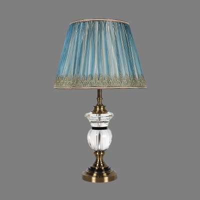 Contemporary 1 Head Reading Light Blue Wide Flare Night Table Lamp with Fabric Shade