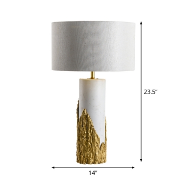 Contemporary 1 Head Table Lamp White Cylinder Reading Book Light with Fabric Shade